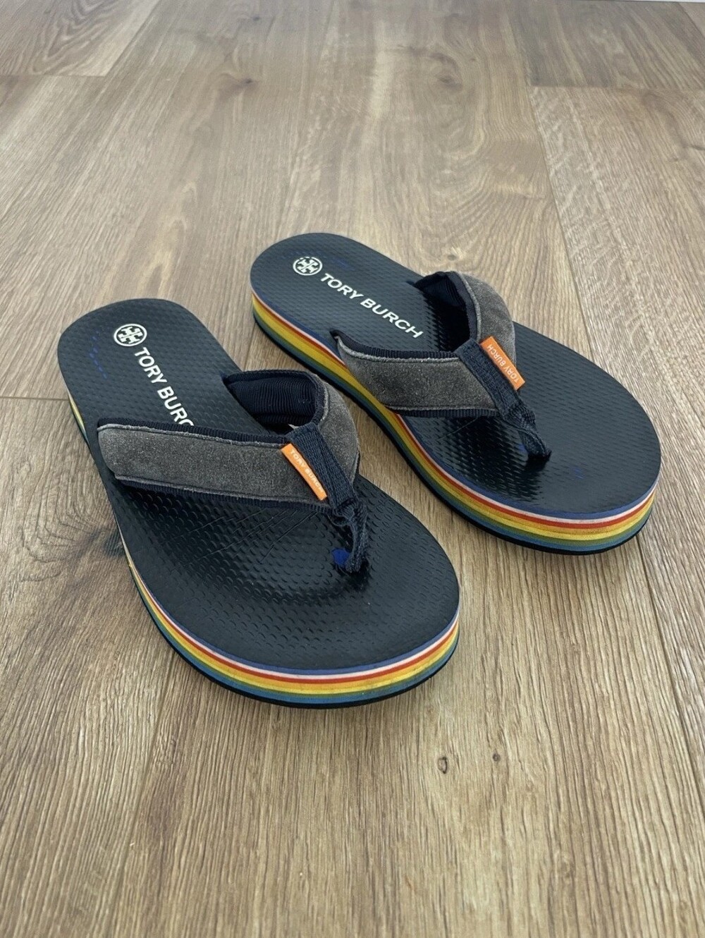 Tory Burch Black Flip-Flop Sandals with Rainbow Layered Platform Women’s Size 9M